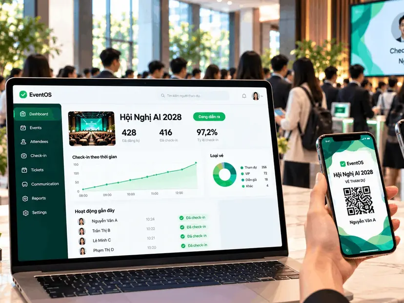 Màn hình quản lý sự kiện và check-in của EventOS